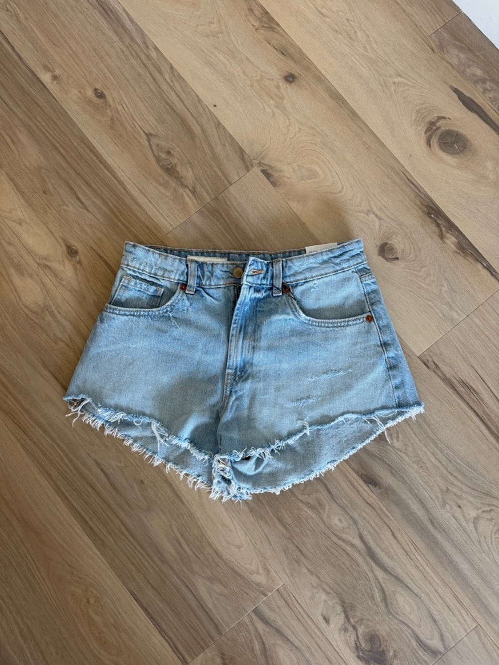 Zara Light Blue Distressed Denim Shorts